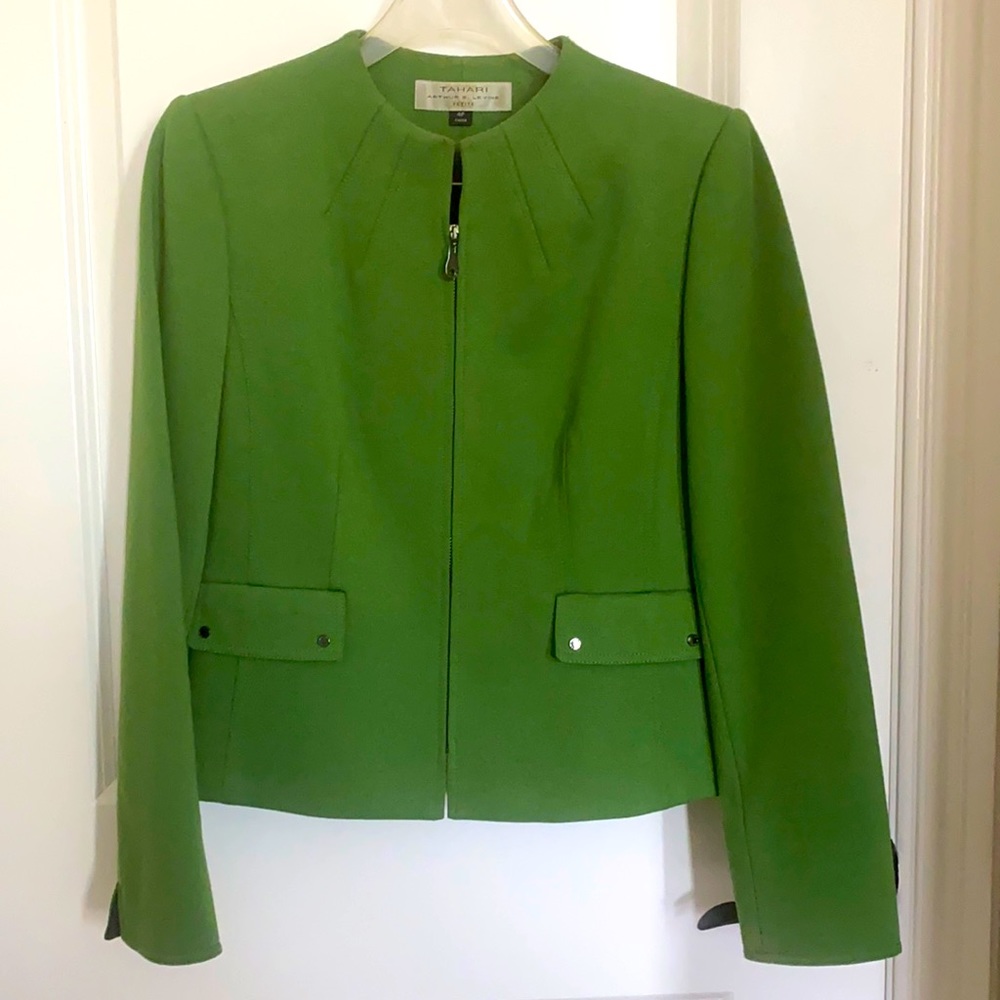 Tahari jacket with charcoal wool skirt